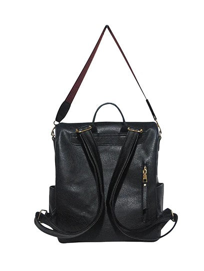 Solid Color Leatherette Shoulder Backpack