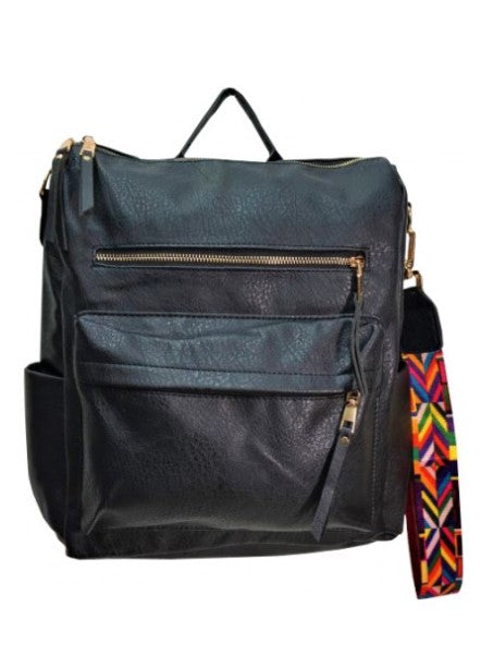 Solid Color Leatherette Shoulder Backpack