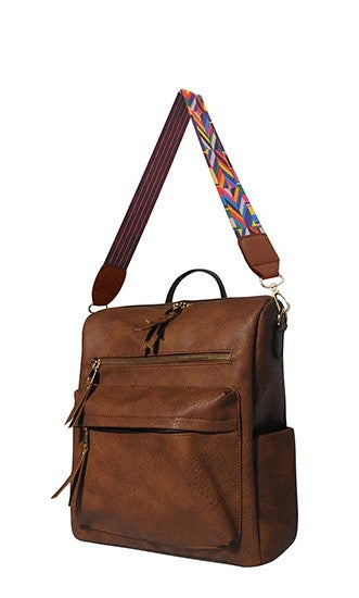 Solid Color Leatherette Shoulder Backpack