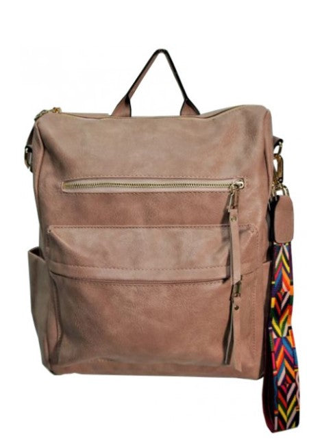 Solid Color Leatherette Shoulder Backpack