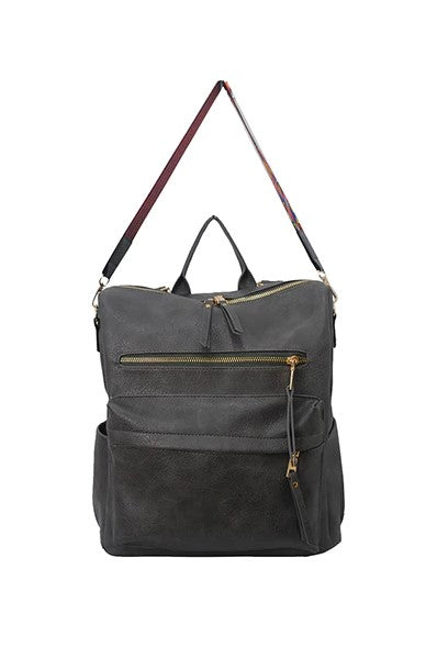 Solid Color Leatherette Shoulder Backpack