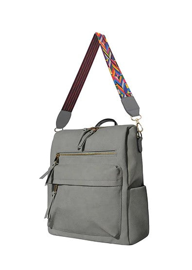 Solid Color Leatherette Shoulder Backpack