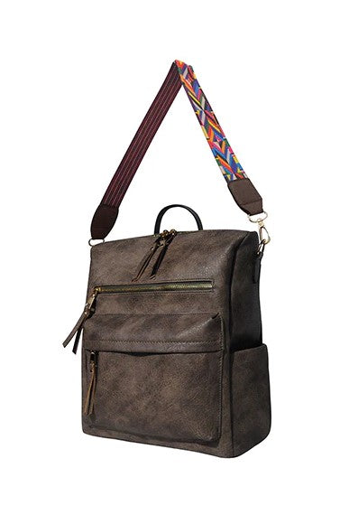 Solid Color Leatherette Shoulder Backpack