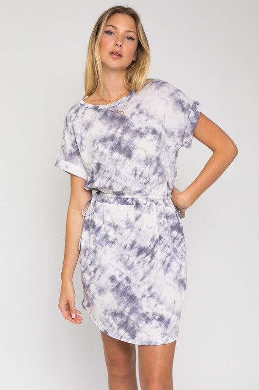 SHORT DOLMAN, ROLL UP SLEEVE, SIDE TIE WAIST DRESS