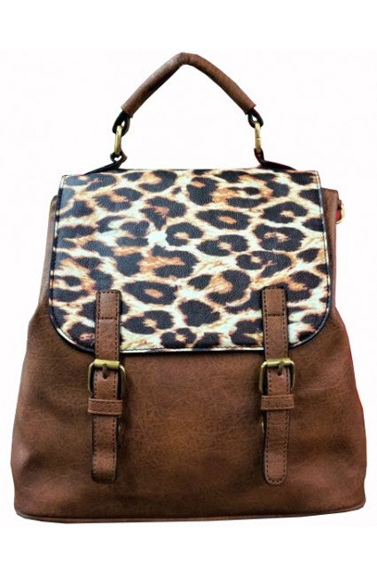 Leopard Faux Leather Satchel Backpack