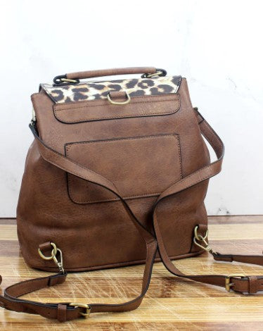 Leopard Faux Leather Satchel Backpack