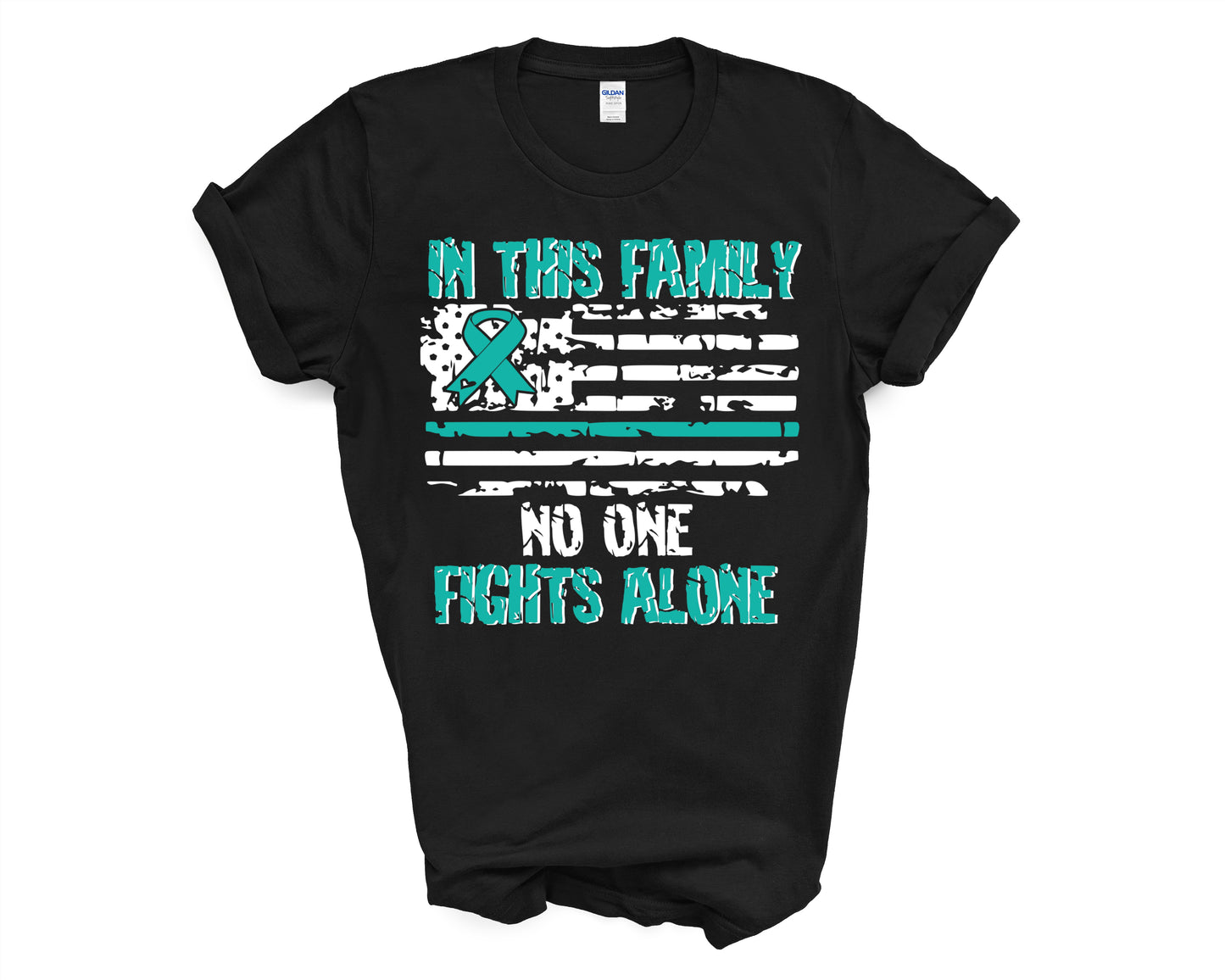 Teal Ribbon- No One Fights Alone Unisex Tshirt